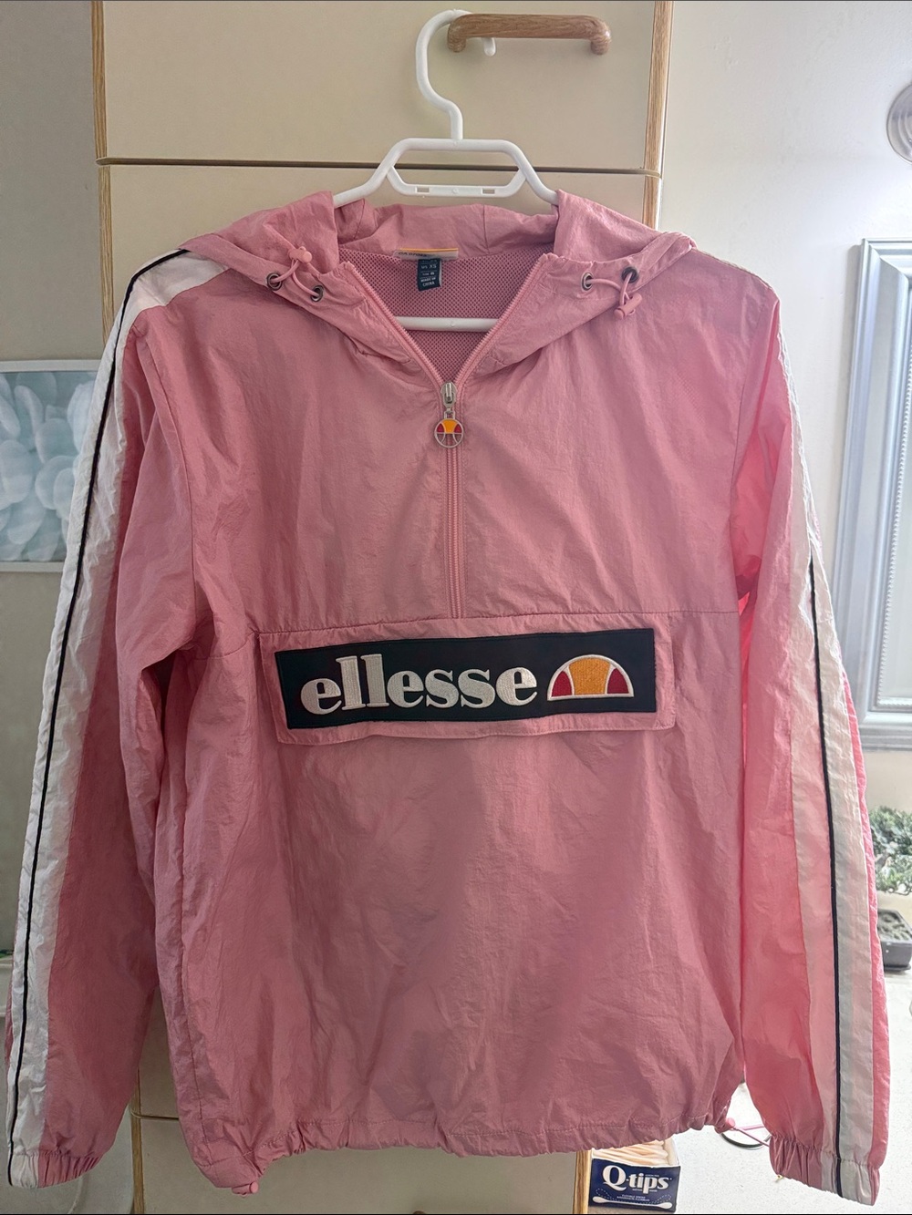 Ellesse Pink Hooded Pullover Jacket with Logo Panel